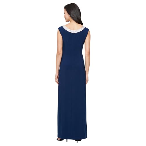Alex Evenings Women's Long Jersey Dress with Ruched Front and Embellished Neckline (Petite and Regular Sizes)2