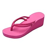 Damen Flip Flops Einfarbig Zehentrenner Rutschfeste Füße Badelatschen mit Hohen Absätzen Badeschuhe Wedges Strand Sandalen,Pink,37 EU