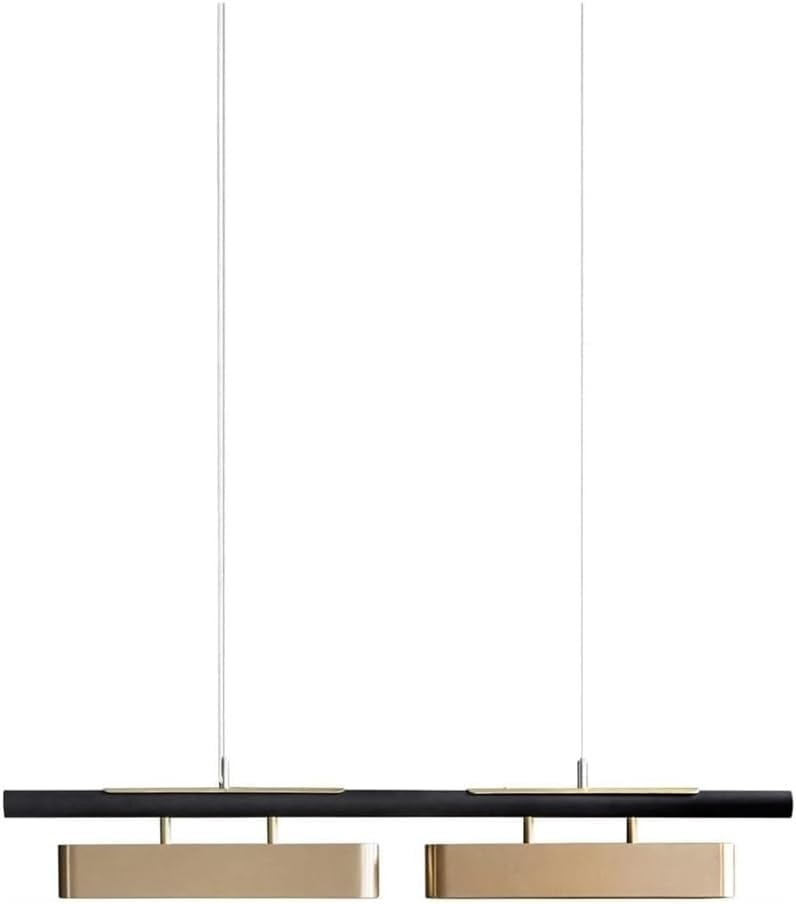 Suspension LED linéaire à 2 lumières LWX, plafonnier îlot de cuisine industriel noir et doré