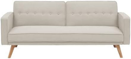 Vista 15 de Sofá cama tipo futón convertible, sofá cama plegable de lino moderno con respaldo dividido, respaldo ajustable, reposabrazos, marco de madera y Verde