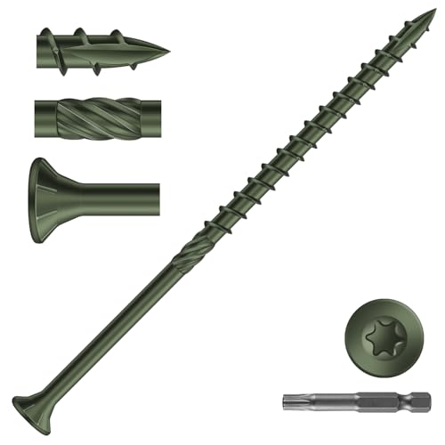 Image of #10 x 4 Inch Deck Screws (45Pcs) 1lb. Carbon Steel, Green, Flat Head, Rust Resistant epoxy Coated, with T25 Star Bit