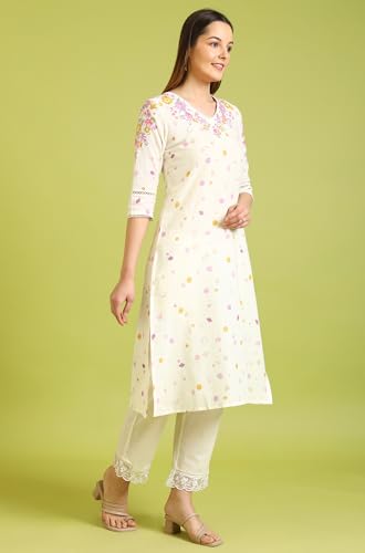 Image of W for Woman Solid Straight Pure Cotton Kurta