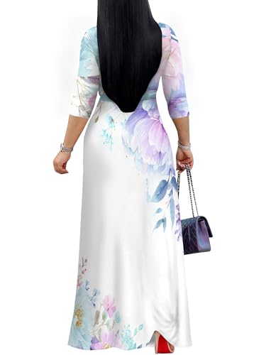 Image of SUZONANA Plus Size Dresses for Women Floral Print Maxi Dress Flowy 3 /4 Sleeve with Belt