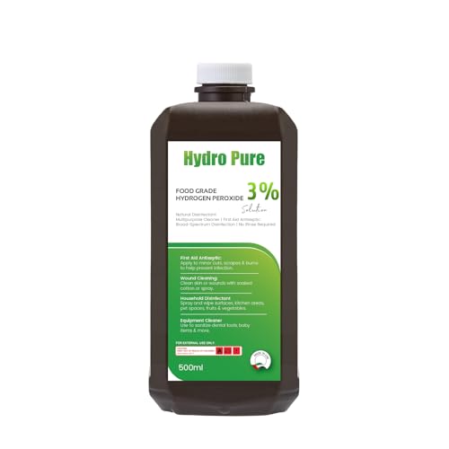 King Mariot 3% FOOD GRADE Pure Hydrogen Peroxide 500ml | Multi-Purpose H2O2 Solution for Mouth Rinse Fruit + Veggie Wash Organic Cleaning Oral Care & Household Use