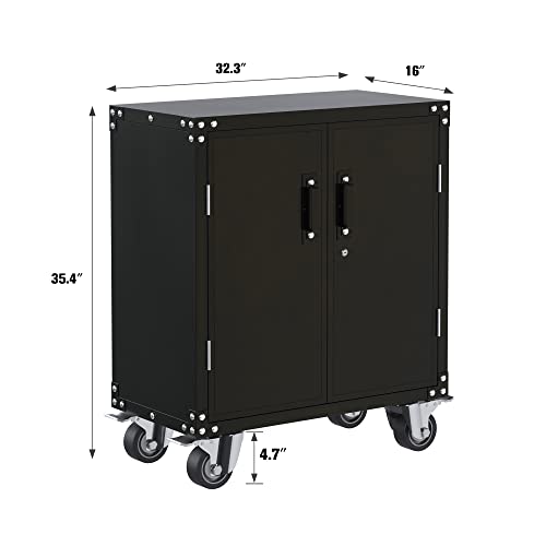 Aobabo Metal Storage Cabinet With Wheels,Steel Half Height Storage Cabinet With Adjustable Shelves,Industrial Rivet Style Counter Cabinet For Home,Office,Garage,Classroom #TOP2