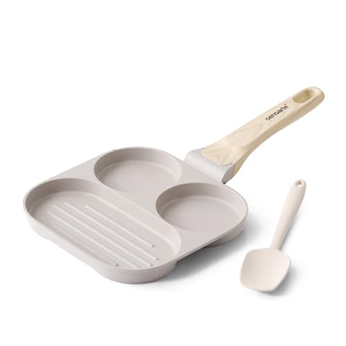 SENSARTE 目玉焼き フライパン ミニフライ返し付き 仕切り付き マーブルコート 3in1 焦げ付かない IH対応 ガス火対応 PFOAフリー くっつきにくい 一年保証 ホワイト