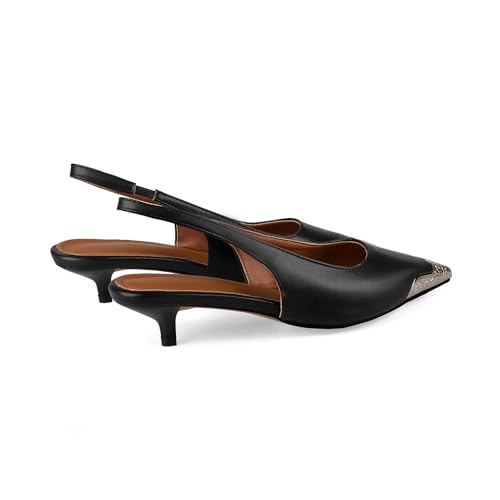 Women's Pointed Toe Slingback Heels Etched Steel Toe Heeled Sandals Slip On Kitten Heels Dress Party Dress Pumps4