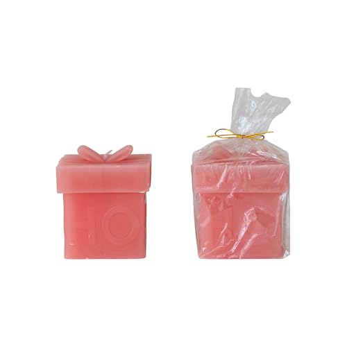 Creative Co-Op Decorative Merry/Bright Gift Box Candle, Pink