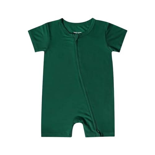 Teach Leanbh Baby Boys Girls Bamboo Viscose Printing Pajamas 2 Way Zipper Short Sleeve Romper Jumpsuit Sleep and Play
