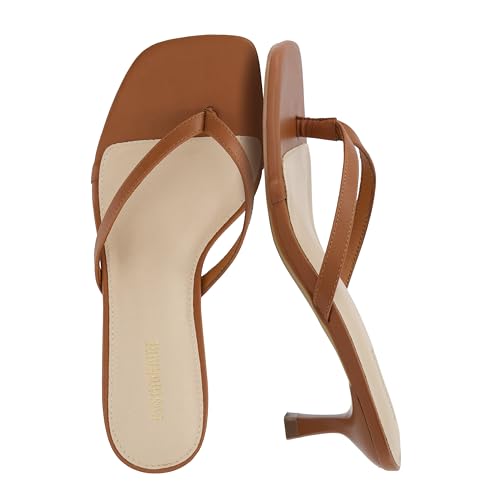Image of CUSHIONAIRE Miami Kitten Heels for Women, Thong Flip Flop Heeled Sandals with Memory Foam, Slip On Dressy Sandal