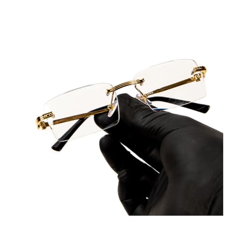 Image of Elegant Rectangle Metal Yellow Gold Plated Wire Frame Vintage Retro Rimless Square Clear Lens Eyeglasses Hip Hop Glasses For Men Women