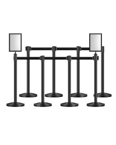 VEVOR Poteau de guidage, 8 pcs, barrière de balisage pour contrôle de foules, avec base creuse, poteau en acier au carbone, sangles rétractables et 2...