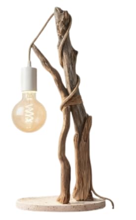 Lampe de table en bois flotté avec socle terrazzo ciment E27