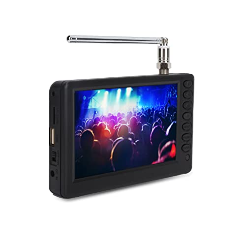 LEADSTAR Téléviseur LCD portable 5" avec antennes détachables, USB/carte SD, stéréo haute sensibilité, TV numérique portable pour voiture, camping, cuisine