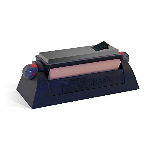 Accusharp Stone Knife & Tool Sharpening System - Tri-Stone Knife Sharpener Kit With Mountable Rubber-Grip Base - Quickly Sharpens, Restores, Repairs & Hones All Tools, Blades & Knives #TOP26