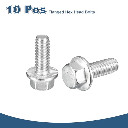 Image of uxcell 10Pcs 1 /4-20 x 5 /8 inch Flanged Hex Head Bolts, 304 Stainless Steel Flange Hexagon Screws, Flange Hex Drive Screws 5.8 Grade for Machinery Industry Home Appliances, Silver