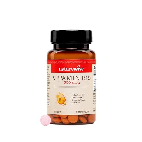 NatureWise Vitamin B12 500 mcg - B12 Supplement for Energy + Mental Clarity & Nervous System Support - Easy-to-Swallow Vegan & Non-GMO - USA Manufactured - 100 Tablets[100-Day Supply]