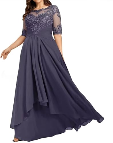Plus Size Mother of The Bride Dresses for Wedding Lace Appliques Formal Evening Gowns Chiffon Party Dress3
