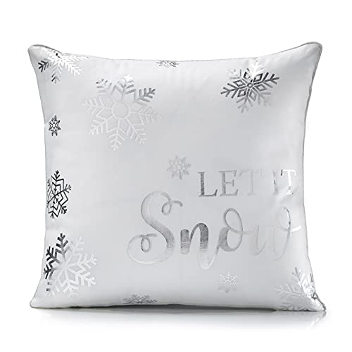 Textilesforyou Christmas Velvet Metallic print cushion covers lots of designs, 18"x18",Supersoft (Let It Snow)