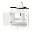 Tennant Brand 24-Inch Triadsville Free Standing Corner Bathroom Sink Vanity for Small Space, Fully Assembled, White Porcelain with Black Granite Top, White Cabinet