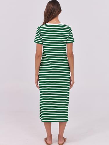 Image of ANRABESS Womens Midi Dress,Summer Long Tshirts Dresses,Short Sleeve Split Stripe,Comfy Travel Beach Vacation Casual Wear