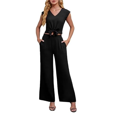 Tanou Women's V Neck Cropped Trouser Set Cover