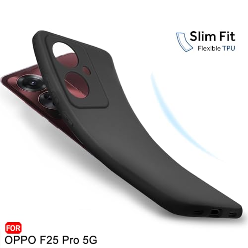 Image of TheGiftKart Sleek Back Cover Case for Oppo F25 Pro 5G | Slim Fit Protective Design | Ultra Matte Finish | Camera Protection Bump | Soft Silicon Back Cover Case for Oppo F25 Pro 5G (Silicone, Black)
