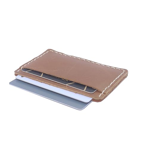 New style Handcrafted Front Pocket Card Holder, Leather Minimalist Cardcase, Credit Card Holder, 3 Card Slots (light brown)2