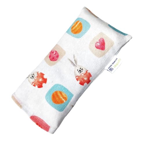 Saco Térmico de Semillas para Bebé 20x10 cm con Funda Lavable–Saquito Anticolicos para Microondas – Bolsa Térmica con Semillas de Trigo y Lavanda para Recién Nacido –Alivio Cólicos Bebé (CONEJITOS)