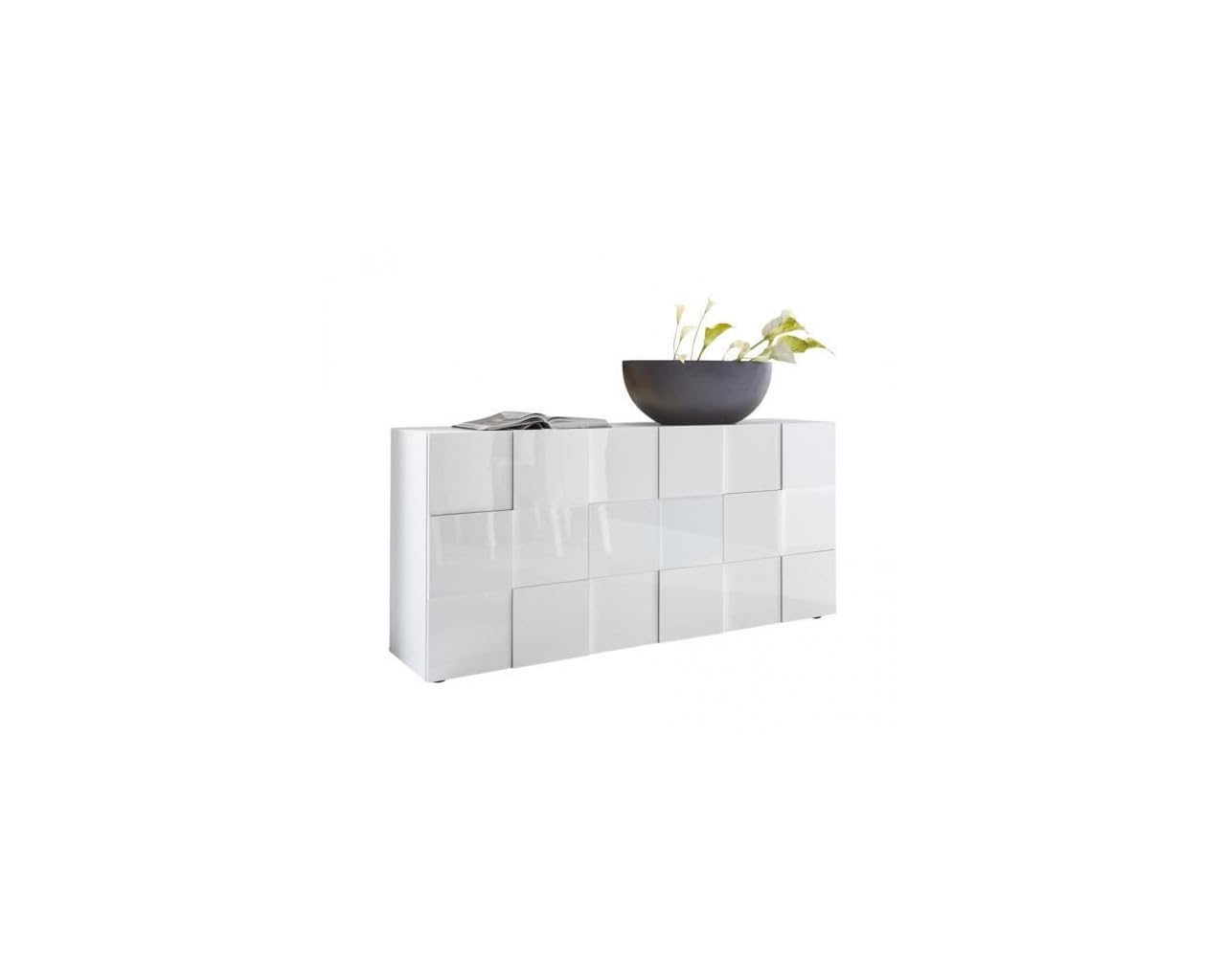 Buffet 3 Portes - Blanc Laqué brillant - L181xP42xH84 cm - MILANO