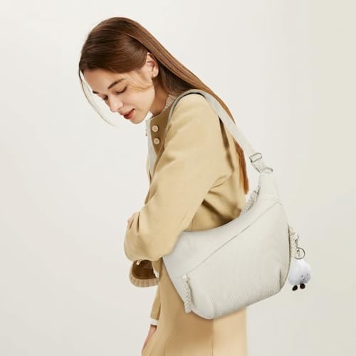 Aucuu Crossbody Bag Damen Umhängetasche, Halbmond Crossbody Bag, Cord Tasche Casual Schultertasche, Hobo Halfmoon Bag mit Verstellbarer Schultergurt, Bauchtasche Damen für Arbeit Reisen Alltag