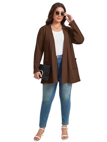 Image of BELAROI Womens Plus Size Cardigan Long Sleeves Fall Sweaters with Pockets Lightweight Jacket Open Front (1X-5X)