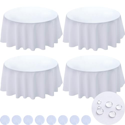 Photo 1 of BYDOLL Table Cloth 60 Inch Round Tablecloth White 4 Pack Outdoor Washable Winkle and Stain Resistant Spillproof Polyester Tablecloth for Round Tables Festival Camping Wedding Party Table Cover