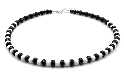 Collier avec Onyx Noir et Agate Blanche en Argent 925, bijoux artisanaux fins pour femmes.