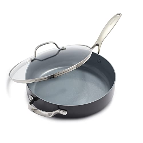 GreenPan Valencia Pro Hard Anodized Healthy Ceramic Nonstick 4.5QT Saute Pan Jumbo Cooker with Lid, PFAS-Free, Induction, Dishwasher Safe, Oven Safe, Gray