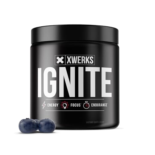Xwerks Ignite Pre Workout Powder for Men and Women Natural Preworkout Energy Drink Powder Gluten Free Keto Formula for Endurance Stamina and Workout Focus 150 mg Caffeine 30 Servings Blue Razz