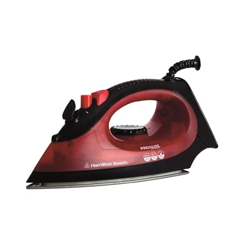 Hamilton Beach Steam Iron, Non-Stick Soleplate, Adjustable Temperature Control, Continuous Steam & Spray Functions, Overheat Protection, 360° Swivel Cord, 2200W - HB048D, Red & Black