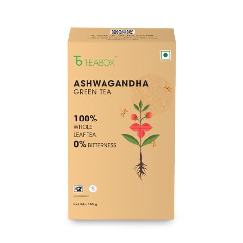 Teabox Loose Leaves Organic Ashwagandha Green Tea 100 Grams | Ayurvedic Blend Of Premium Green Tea & Natural Ashwagandha | Boosts Immunity & Improves Memory