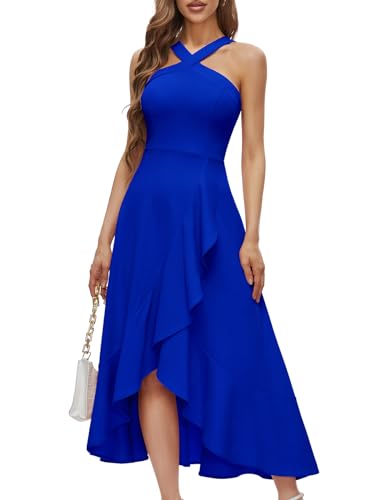 Bbonlinedress Abendkleider elegant für Hochzeit Herbstkleid Damen lang Strandkleid Neckholder festliches Kleid High Low Party Cocktailkleid Royal...