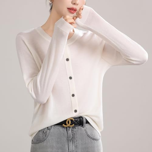 Image of Women's 100% Merino Wool Crew Neck Cardigan Sweater Top Long Sleeve Button Down 2025