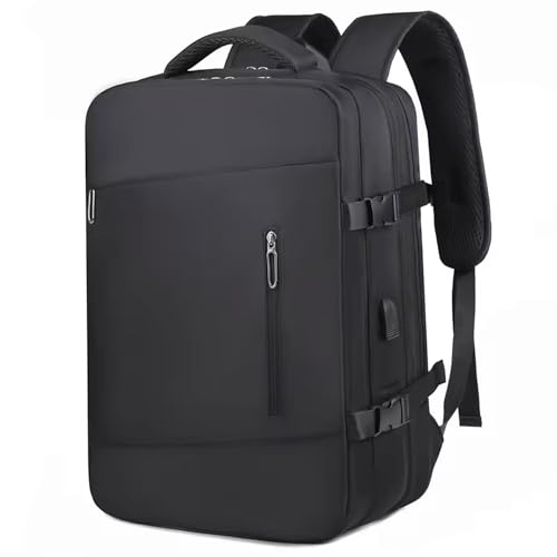 Mochila de Viagem Expansível Grande 40L para Notebook 17,3” Acolchoada com Compartimento Impermeável, Bolso Antifurto e Porta USB - Masculina e Feminina (Preto)
