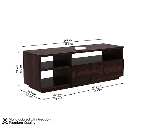 Image of Furniture Solid Sheesham Wood TV Unit with 3 Shelves and 1 Drawer Storage - Accommodates up to 55 Inch TV (Kane, Walnut Finish)