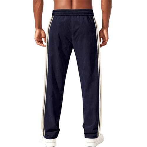 Straight Leg Corduroy Pants Men Elastic Waist Big and Tall Sweatpants Open Bottom Stripe Track Pants with Pockets3