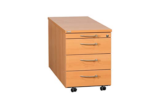 Preisvergleich Produktbild Palmberg Büromöbel Rollcontainer Bürocontainer Unterstellcontainer Bürowagen Mit 3 Schubladen In Buche, Geprüft Und Gebraucht, 58x44x80cm (Zertifiziert und Generalüberholt)