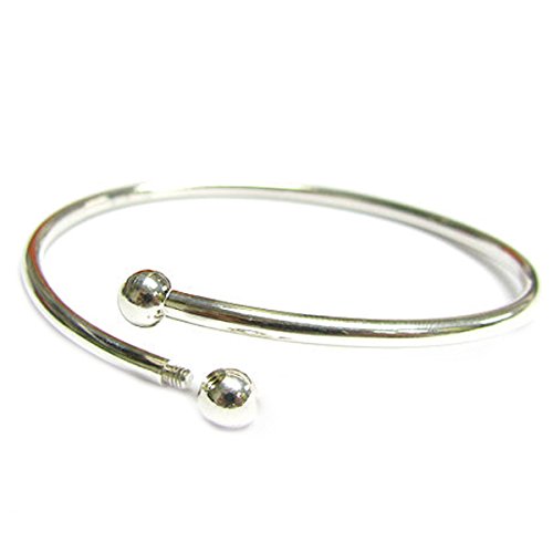 Queenberry Sterling Silver Flex Bangle Cuff Bracelet with Screw End For European Bead Charms, 7