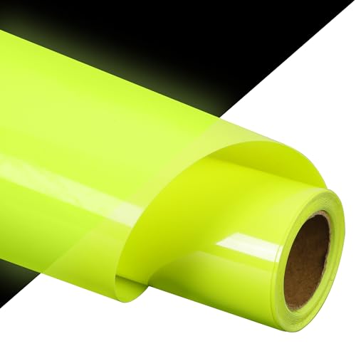 Image of guangyintong Glow in The Dark Heat Transfer Vinyl Rolls, 12 inch x 5ft Luminous Yellow Iron on Vinyl for T-Shirts, PU Elastic HTV Vinyl for All Cutter Machine Easy to Cut & Weed for Cool Costumes /Design