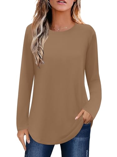 Image of Elesomo Womens Shirts Casual Crew Neck Short /Long Sleeve Tunic Tops Tees