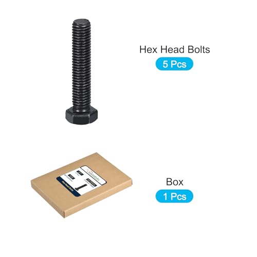 Image of METALLIXITY Hex Bolts (M12-1.75x60mm) 5Pcs, 8.8 Grade Carbon Steel Fully Threaded Black Oxide, Coarse Thread UNC Hex Head Screw Bolt - for Furniture Repair