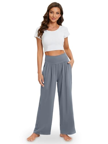 Image of Gracyoga Wide Leg Yoga Pants for Women Casual Loose Cozy Sweatpants High Waisted Lounge Pajama Flowy Pants With Pockets