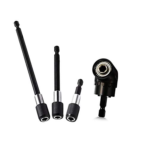 Drill Bit Extension, Universal 1/4” Hex Shank 3 PCS Quick Release Magnetic Drill Bit Holder Extension Set+105°Right Angle Screwdriver Drill Attachment Bit Extension Socket Adapter for Tight Space